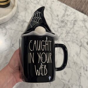 Rae Dun CAUGHT IN YOUR WEB Gnome Topper with Spider Web Mug Black Ceramic